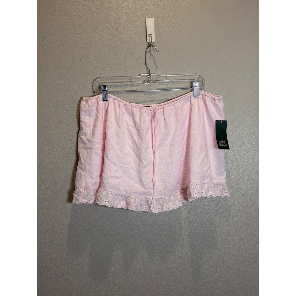 Wild Fable Light Pink Eyelet Lace Trim Mini Skort XL Rayon Linen Drawstring NEW